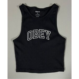 Obey Black Ribbed Logo Graphic Tank Crop Top Shirt Tee Size XS ⛓️ #obey #shirt